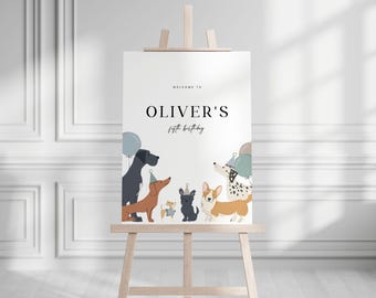 Editable Pawty Dogs Birthday Welcome Sign: Puppy Party Decor (Instant Download)