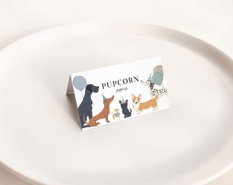 Editable Dog Birthday Food Labels: Puppy Pawty Tent Cards (Instant Download)