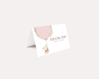 Rosa Teddybär Danke zu kardieren | Bearbeitbare Vorlage | Digitaler Download