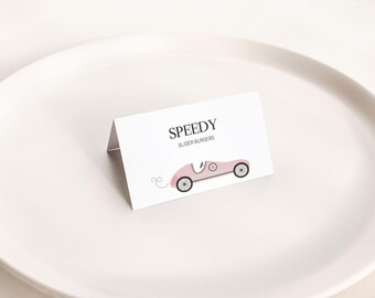 Race Car Birthday Food Labels: Editable Pink Party Buffet Cards (Digital Download)