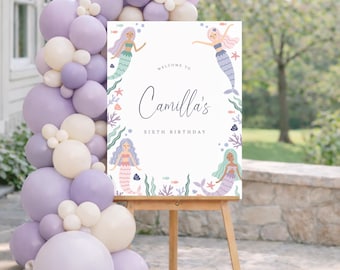 Editable Mermaid Welcome Sign | Under the Sea Birthday Party Welcome Poster | Pastel Mermaid Printable