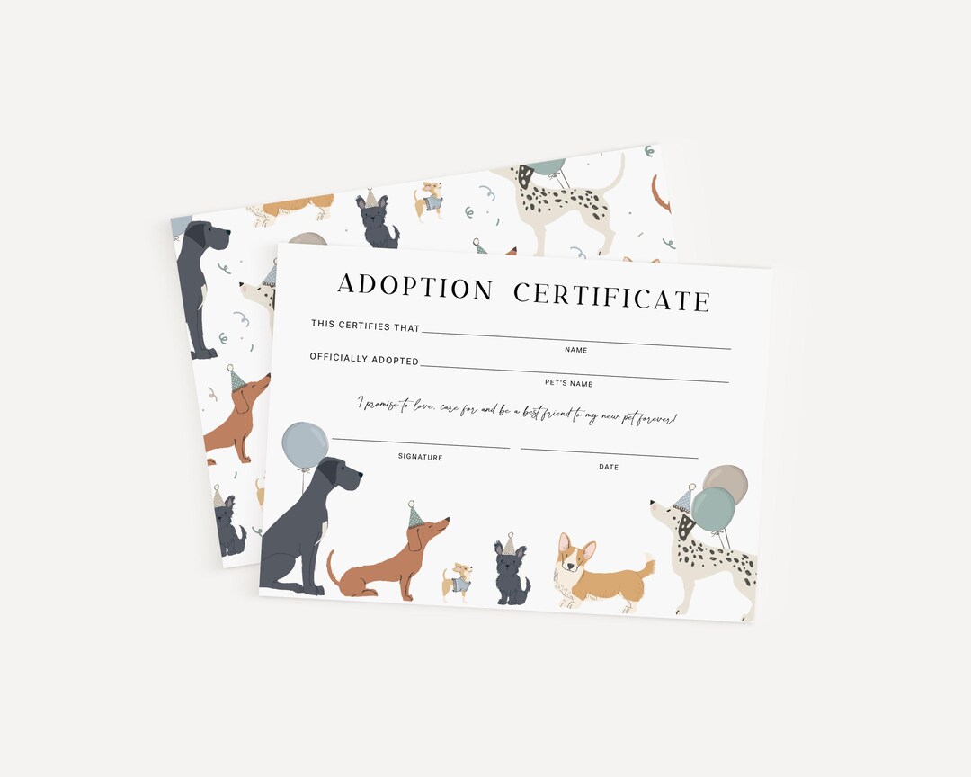 Puppy Adoption Certificate | Dog Birthday Party Activity | Editable ...