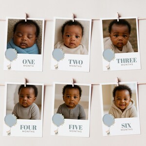 Editable Beary First Birthday Photo Banner | Teddy Bear One Year Sign Template | Boy Birthday Month Picture Sign | Instant Download