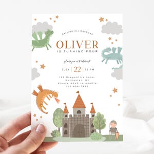Dragon Knight Birthday Invitation | Editable Dragon Party Invite | Castle Theme Boy Birthday Template | Instant Download
