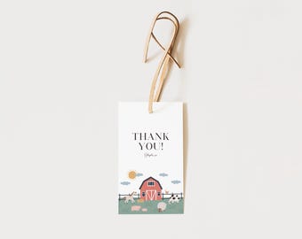 Editable Farm Animal Thank You Tag: Barnyard Party Favor (Instant Download)
