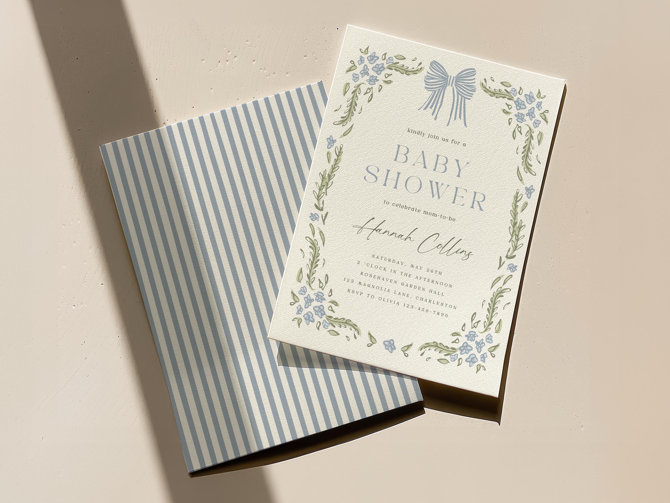 Editable Baby Shower Thank You Card Template | Floral Bow Baby Shower ...