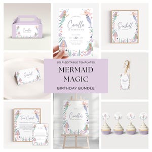 Mermaid Birthday Party Bundle | Editable Pastel Under the Sea Templates | Mermaid Bash Party Kit | Instant Download