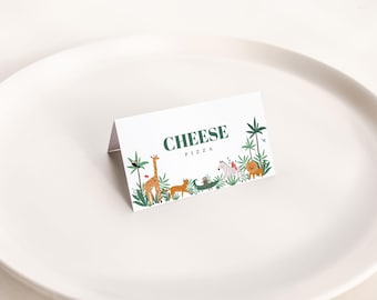 Jungle Food Labels: Editable Safari Animal Party Place Cards
