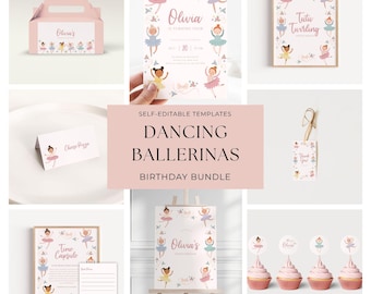 Ballerina Birthday Party Bundle | Editable Ballet Party Printables | Tutu Twirling Dance Party Invite | Printable Girls Birthday Set