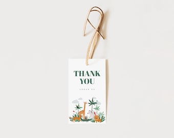 Editable Jungle Birthday Favor Tags | Printable Safari Party Thank You Labels | Instant Download