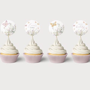 Butterfly Cupcake Toppers | Editable Butterfly Party Circles | Floral Girl Birthday Theme | Garden Party Cupcake Toppers | Instant Download