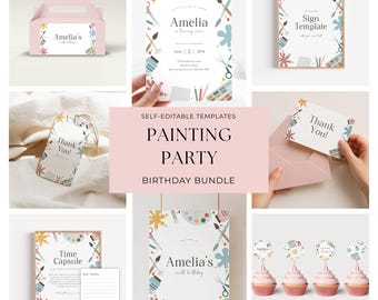 Art Birthday Party Bundle: Editable Painting Party Decor (Instant Download)