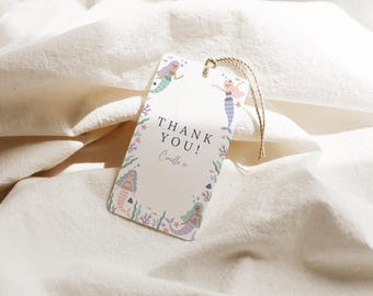 Editable Mermaid Favor Tags | Under the Sea Thank You Tags | Pastel Mermaid Birthday Party Tags