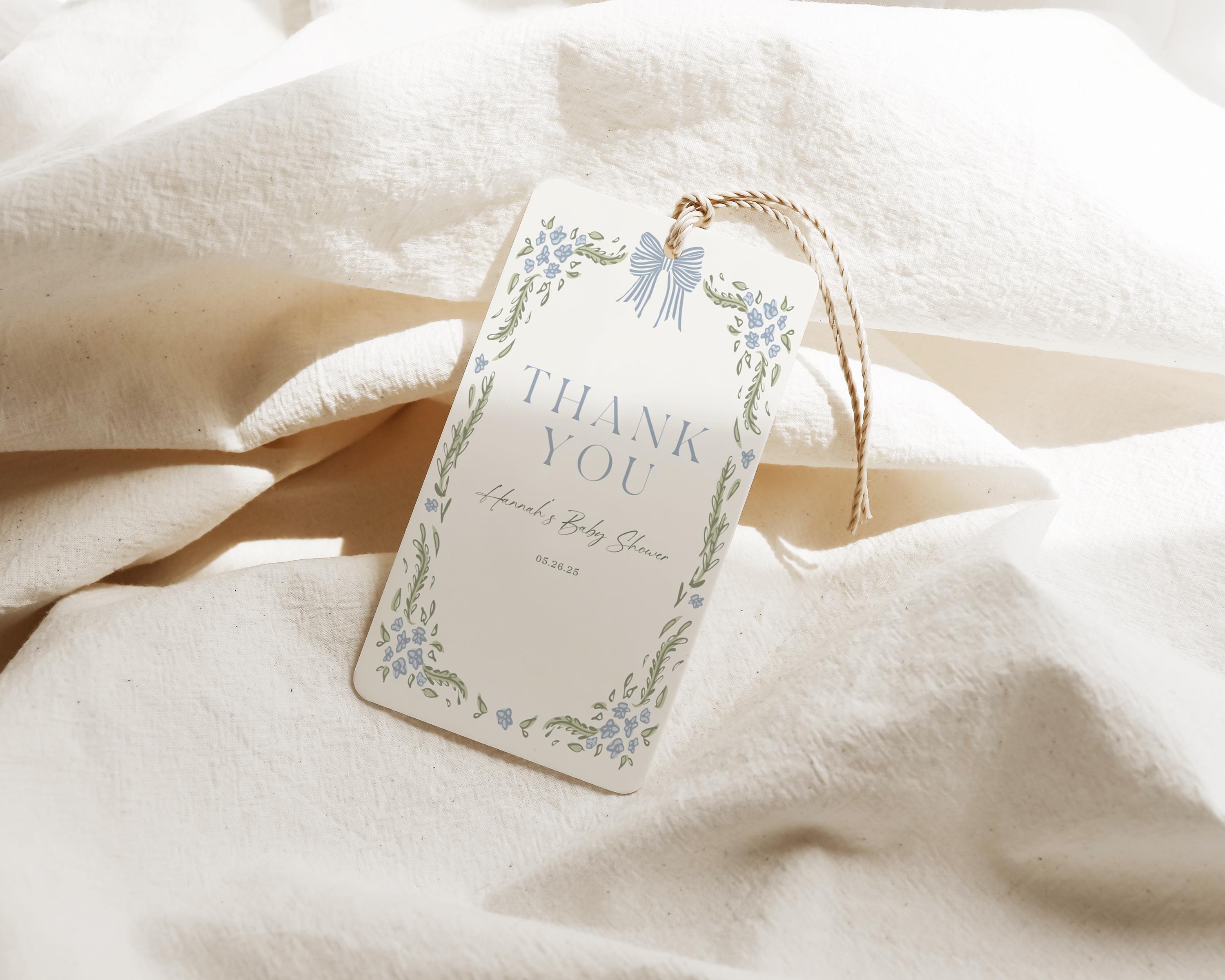 Editable Baby Shower Thank You Card Template | Floral Bow Baby Shower ...