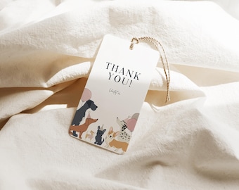 Dog Birthday Favor Tag Editable | Puppy Party Thank You Tag | Pawty Dogs Printable Favor Tags