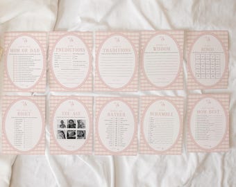 Editable Baby Shower Games Bundle | 20 Baby Shower Games | Pink Gingham Floral Theme | Instant Download