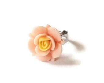 Peach Flower Ring, Fairycore, Adjustable Rose Ring