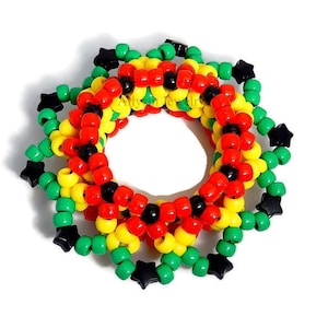 3D Rasta Kandi Cuff, Stars, Disc Bracelet, Rave Plur Kandi
