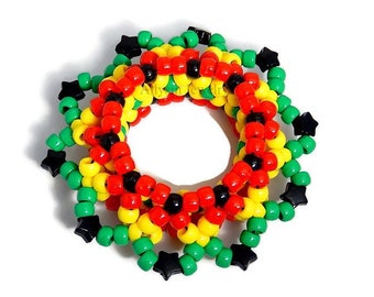 3D Rasta Kandi Cuff, Stars, Disc Bracelet, Rave Plur Kandi