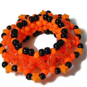 3D Orange Kandi Cuff, Stars, Neon Disc Bracelet, Rave Plur Kandi