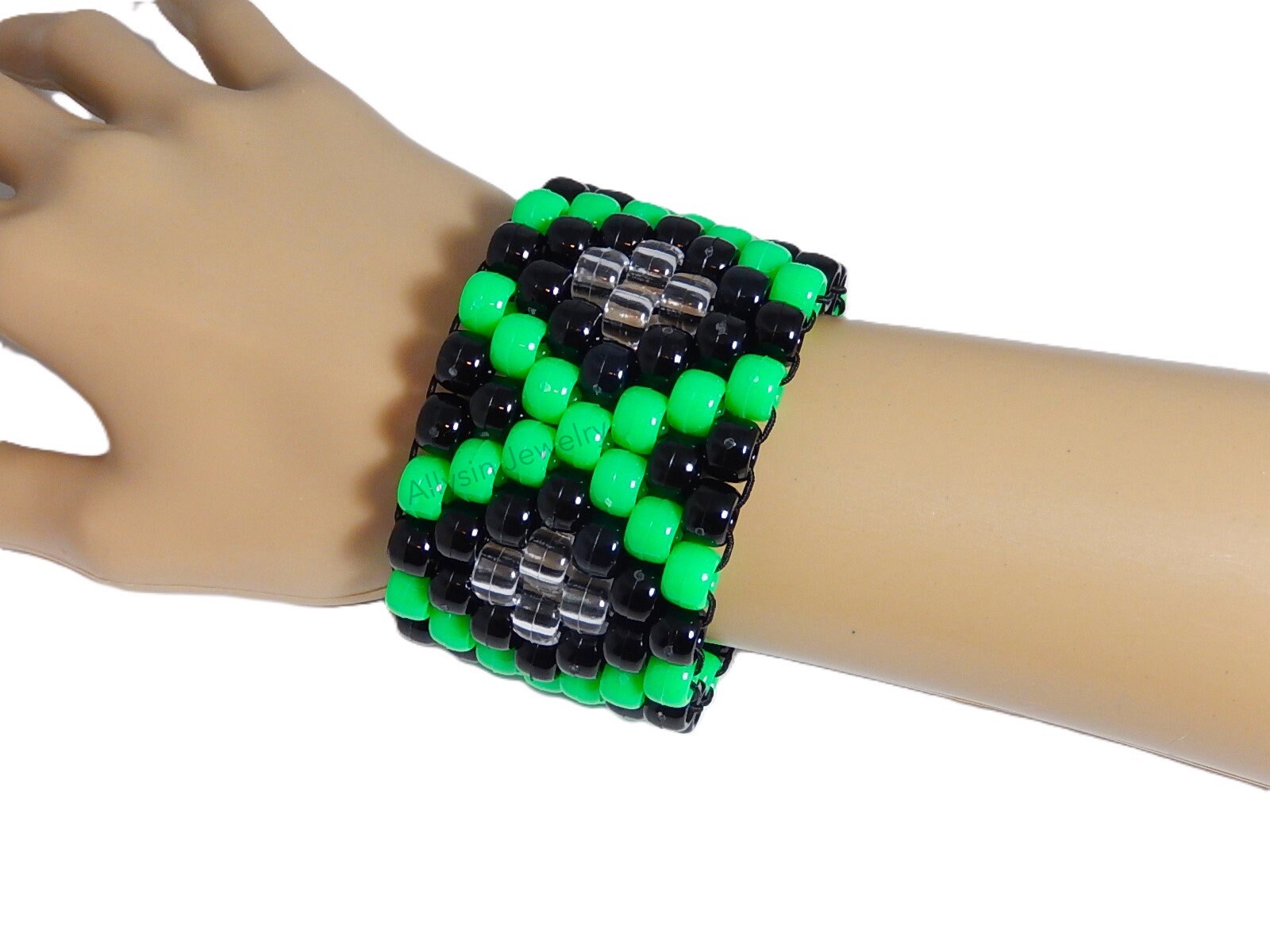 Green Black X Kandi Cuff, Neon Bracelet, Rave Jewelry - Etsy