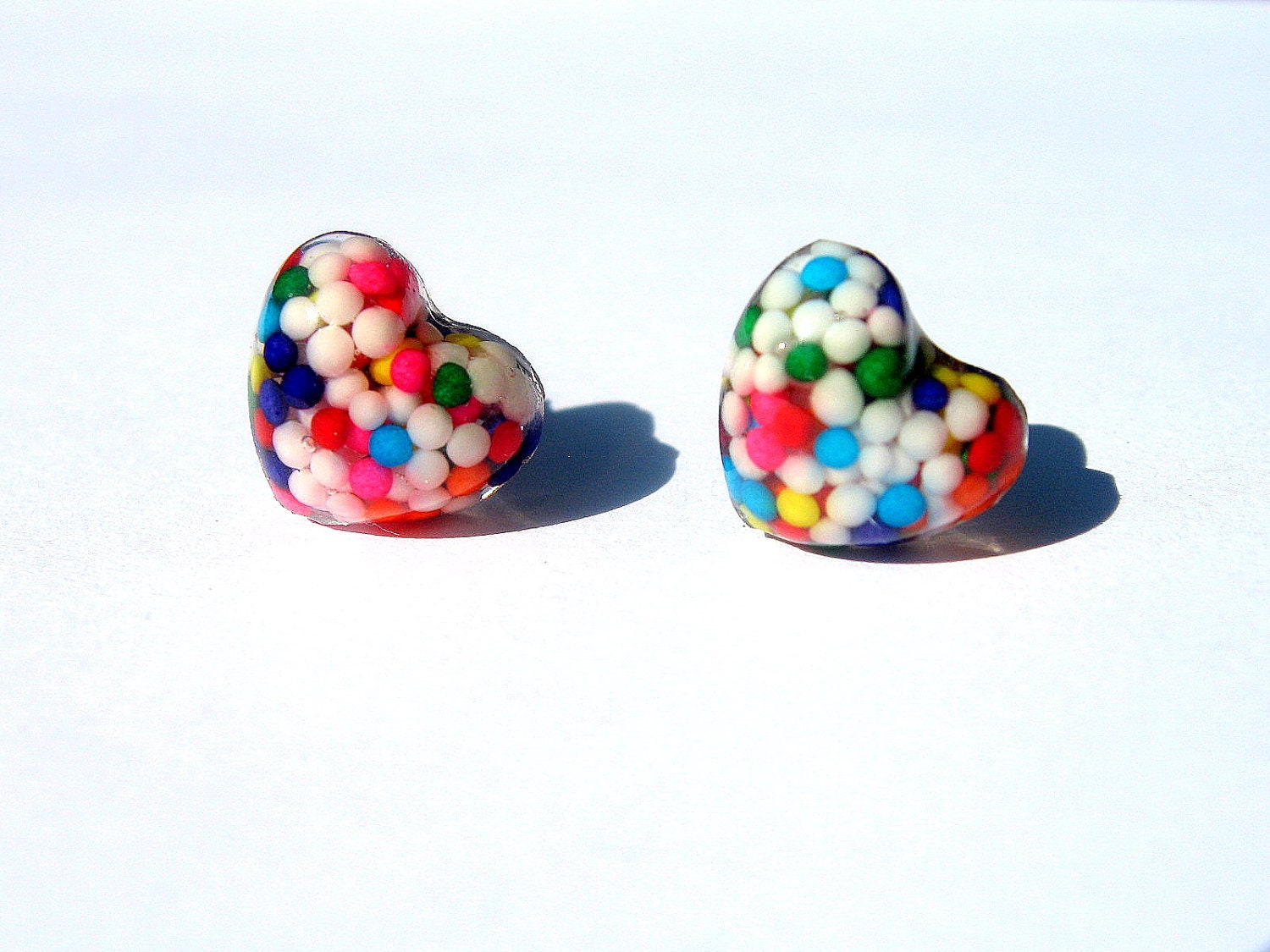 Candy Sprinkles Earrings Rainbow Resin Hearts Kawaii Studs Etsy