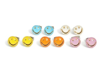 Smiley Face Stud Earrings, Y2K Hippie Rave Posts