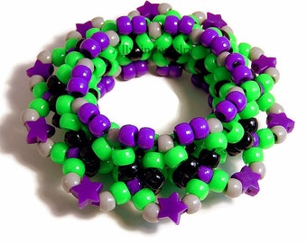 Zielony Fioletowy 3D Kandi Mankiet, Gwiazdy, Styl Dysku UFO, Bransoletka Neonowa, Rave Plur Kandi