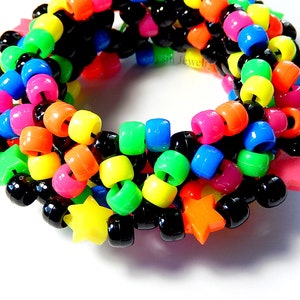 Black Rainbow Kandi Cuff, Stars, Neon 3D Disc Bracelet, Rave Plur image 7
