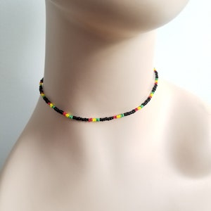 Rasta Choker Necklace, Seed Bead Necklace, 90s Retro Rave Jewelry image 1