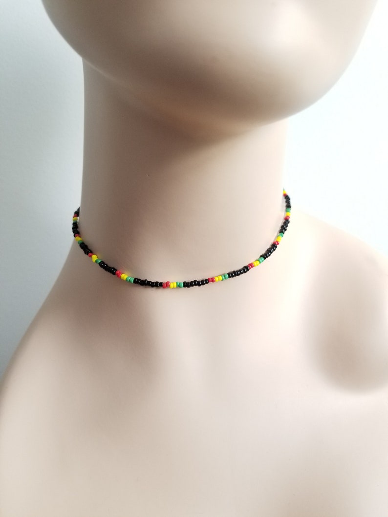 Rasta Choker Necklace, Seed Bead Necklace, 90s Retro Rave Jewelry image 1