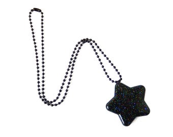 Black Star Necklace, Glitter Resin Pendant