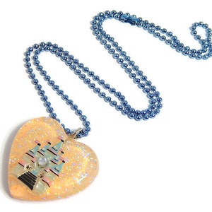 Heart Castle Necklace, Pastel Glitter Necklace, Whimsical Fairy Kei Jewelry