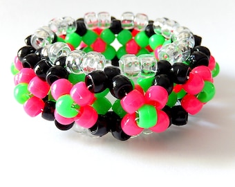 Neon Watermelon Kandi Cuff, Pink, Green 3D Disc Cuff, Rave Plur Kandy