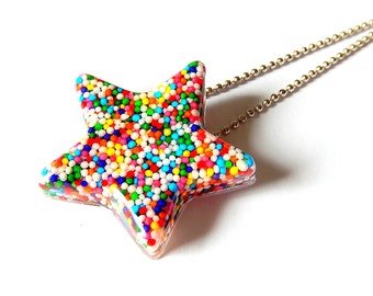 Sprinkles Star Necklace, Resin Pendant Necklace, Large Candy Star