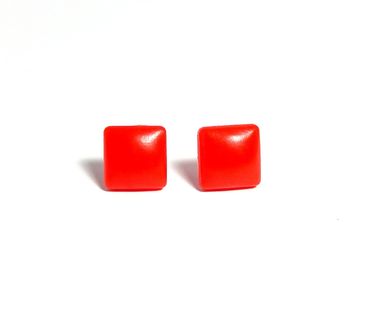 Square Red Earrings Red Stud Earrings Resin Studs Etsy Singapore