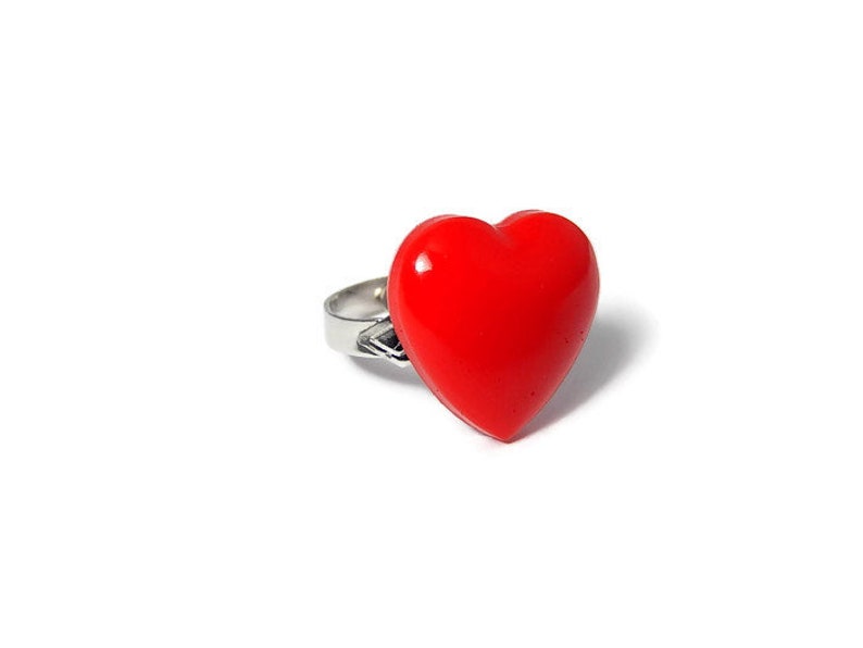 Red Heart Ring, Resin Adjustable Jewelry image 5