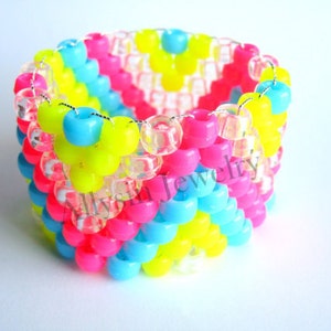 Bracelet neon Kandi Cuff, ZigZag Raver Plur, Hot Pink, Neon Yellow, Baby Blue Zig Zags image 3