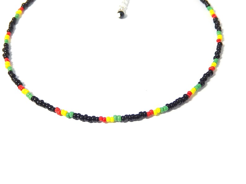 Rasta Choker Necklace, Seed Bead Necklace, 90s Retro Rave Jewelry image 5