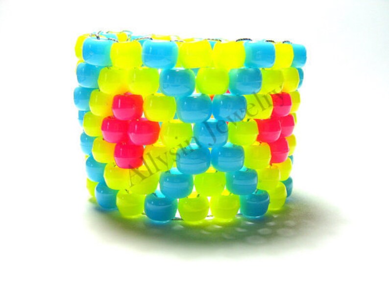 Neon Yellow Kandi Cuff Bracelet X Pattern Hot Pink Baby Etsy