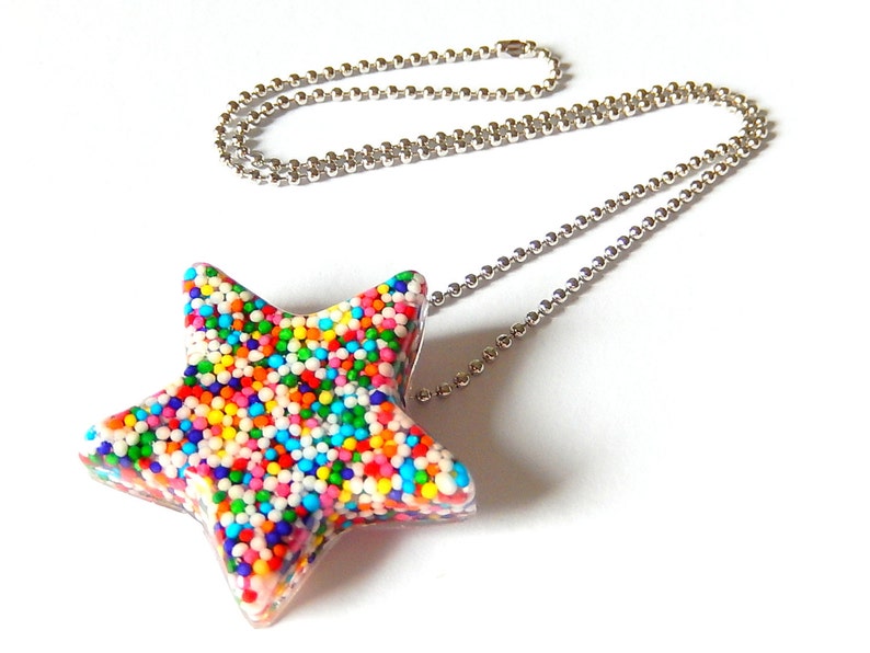 Sprinkles Star Necklace, Resin Pendant Necklace, Large Candy Star image 3