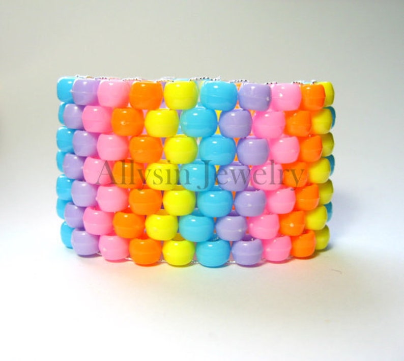 Kandi Cuff Bracelet Raver Plur Jewelry, Pink, Light Blue image 2