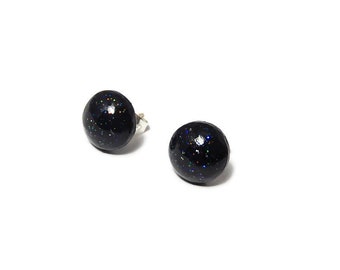 Black Glitter Stud Earrings, 10.5mm, Pastel Goth