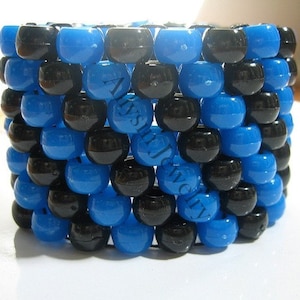 Black, Blue Kandi Cuff, Diagonal Raver Bracelet image 1