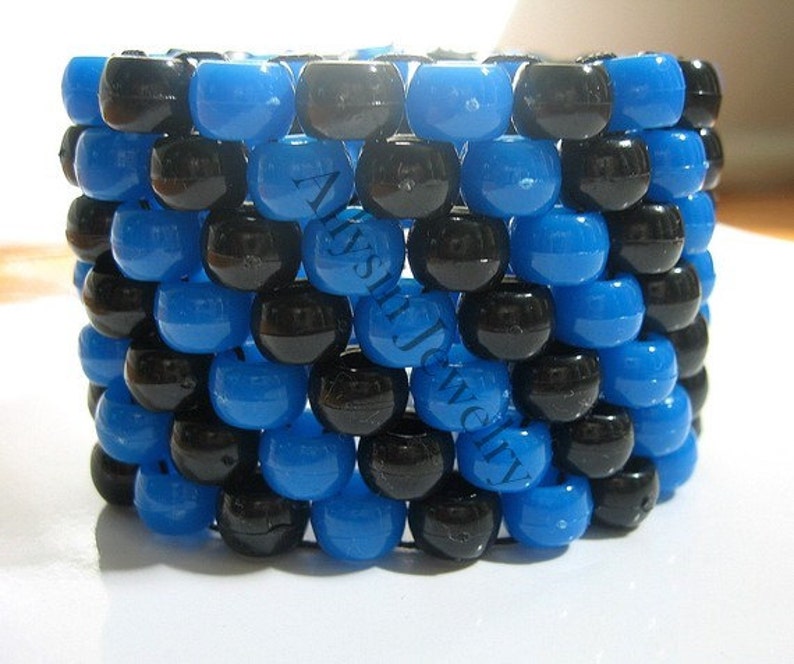 Black, Blue Kandi Cuff, Diagonal Raver Bracelet image 1