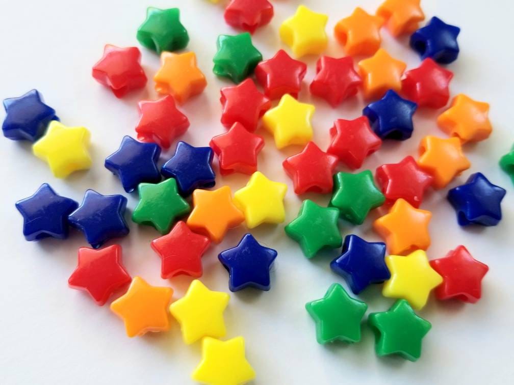 100 x Star Shaped Mixed Colour Pony Beads Jewelry Making Craft Plastic Dark  Opaque Mix