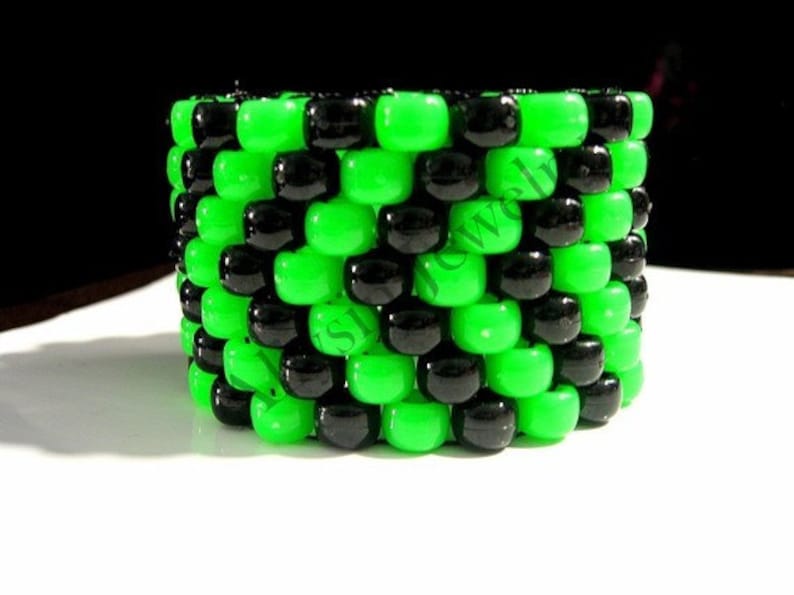 Green Black Kandi Cuff Bracelet Toxic Chevron Kandy Rave Etsy