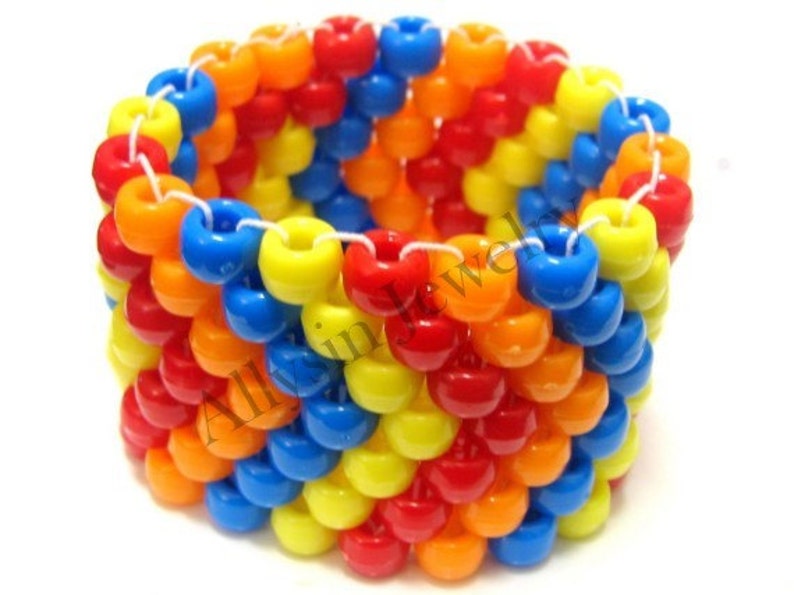 Chevron Kandi Cuff, Red Orange Blue Yellow Arrow Bracelet, Raver Plur Accessories image 2