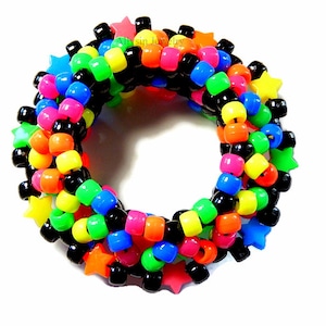 Black Rainbow Kandi Cuff, Stars, Neon 3D Disc Bracelet, Rave Plur image 5