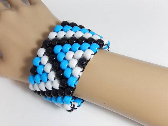 Blue Black Zigzag Kandi Cuff, Rave Bracelet, Kandy, Plur Kandi Kid